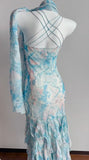 Stunning Blue Printed Chiffon Spaghetti Straps Beaded Sheath Prom Dresses for Party HZ1108