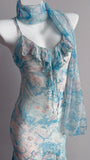 Stunning Blue Printed Chiffon Spaghetti Straps Beaded Sheath Prom Dresses for Party HZ1108