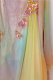 Glam Yellow Pink Spaghetti Straps Chiffon Embroidered Appliques Mermaid Prom Dresses Formal Evening Gowns HZ1108