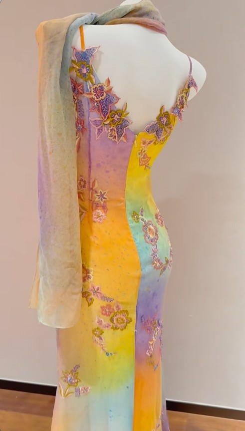 Glam Yellow Pink Spaghetti Straps Chiffon Embroidered Appliques Mermaid Prom Dresses Formal Evening Gowns HZ1108