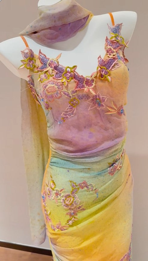 Glam Yellow Pink Spaghetti Straps Chiffon Embroidered Appliques Mermaid Prom Dresses Formal Evening Gowns HZ1108