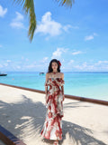 Fashion Red Off Shoulder Printed Chiffon A-line Party Dresses Daily Evening Gowns HZ1108