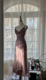 Retro Dusty Pink Spaghetti Straps Mermaid Chiffon Beading Prom Dresses Elegant Party Dress HZ1108