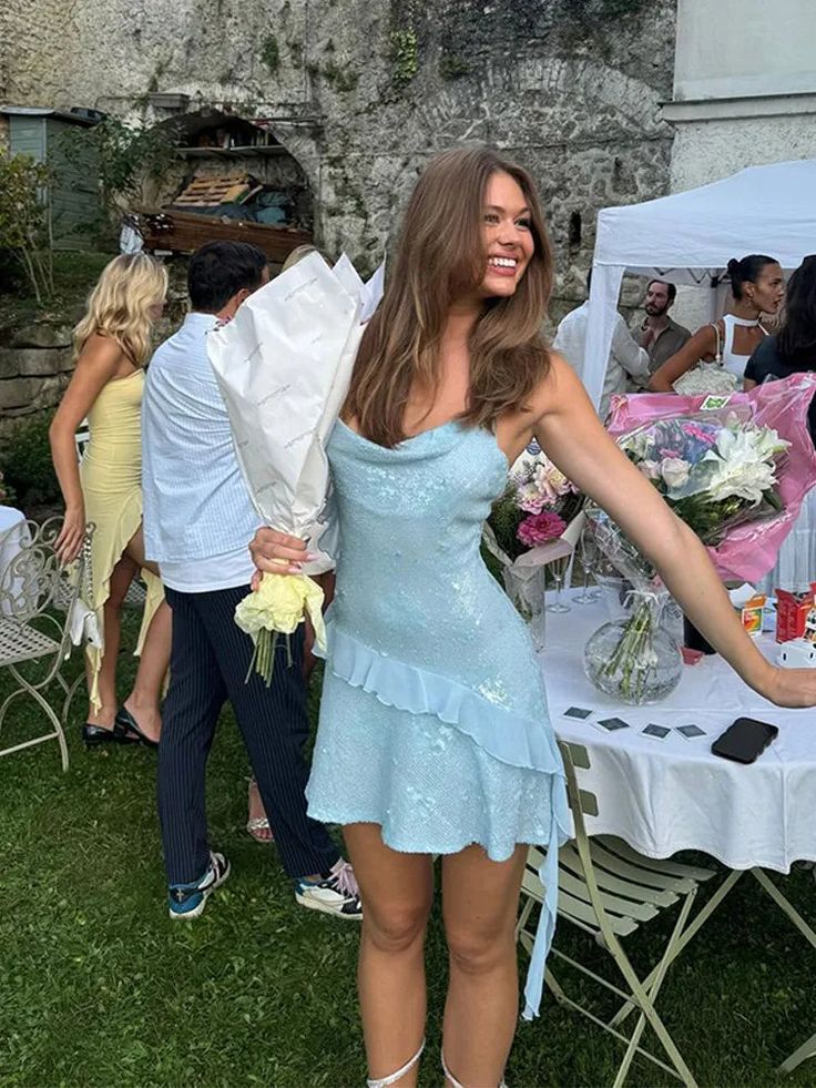 Fashion Blue Sheath Spaghetti Strap Short Outdoor Party Outfit Summer Birthday Dresses HZ1108