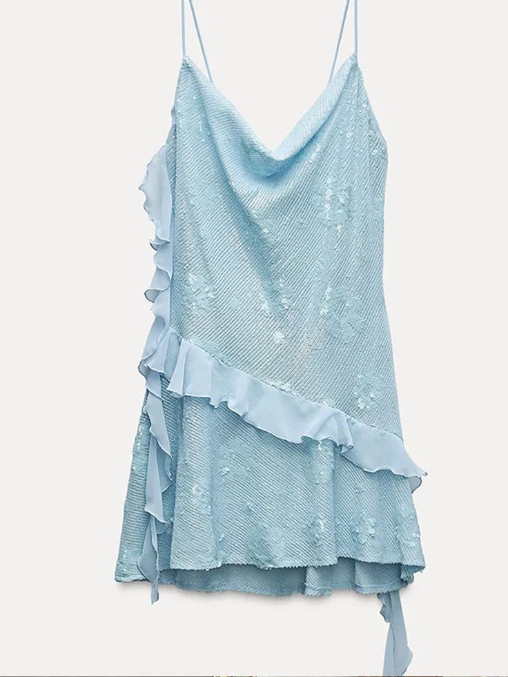 Fashion Blue Sheath Spaghetti Strap Short Outdoor Party Outfit Summer Birthday Dresses HZ1108