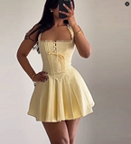 Fashion Butter Yellow A-Line Spaghetti Straps Satin Short Birthday Party Dress Homecoming Dress HZ1108