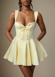 Fashion Butter Yellow A-Line Spaghetti Straps Satin Short Birthday Party Dress Homecoming Dress HZ1108