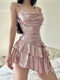 Cute Dusty Pink Chiffon Satin A-Line Spaghetti Straps Short Party Dress Homecoming Dress HZ1108