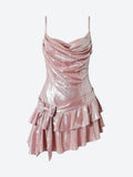 Cute Dusty Pink Chiffon Satin A-Line Spaghetti Straps Short Party Dress Homecoming Dress HZ1108
