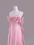 Beautiful Pink A-Line Off Shoulder Satin Train Wedding Dress Formal Evening Gowns HZ1108
