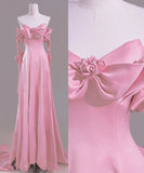 Beautiful Pink A-Line Off Shoulder Satin Train Wedding Dress Formal Evening Gowns HZ1108