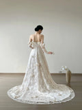 Elegant White Strapless Lace Applique A-Line Wedding Dress HZ1108