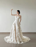 Elegant White Strapless Lace Applique A-Line Wedding Dress HZ1108