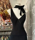 Elegant Black V-neck Chiffon Short Prom Dresses Simple Party Dresses HZ1108