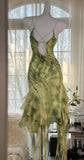 Gorgeous Green Spaghetti Straps Sheath Party Dresses Chiffon Beaded Short Y2K Prom Dresses HZ1108