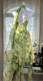 Gorgeous Green Spaghetti Straps Sheath Party Dresses Chiffon Beaded Short Y2K Prom Dresses HZ1108