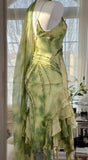 Gorgeous Green Spaghetti Straps Sheath Party Dresses Chiffon Beaded Short Y2K Prom Dresses HZ1108