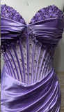 Elegant Lilac Sweetheart Neck Mermaid Satin Beading Long Prom Dresses Formal Evening Gowns HZ1108