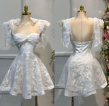 Stunning White A-Line Sweetheart Neck Homecoming Dress Tulle Lace Appliques Open Back Short Prom Dresses HZ1108