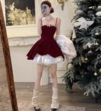 Gorgeous Red Velvet A-Line Strapless Homecoming Dress Tulle Two-Piece Short Prom Dresses with Bow HZ1108