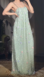 Fairytale Mint Green Straps A-Line Chiffon Beaded Long Prom Dresses with Appliques Sweet Birthday Evening Gowns HZ1108
