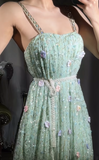 Fairytale Mint Green Straps A-Line Chiffon Beaded Long Prom Dresses with Appliques Sweet Birthday Evening Gowns HZ1108