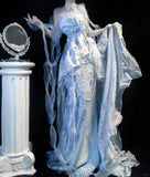 Fairy Grey Blue Mermaid Tulle Halter Embroidery Applique Long Prom Dresses HZ1108