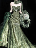 Stunning Forest Green Strapless Mermaid Prom Dresses Tulle Birthday Dress HZ1108