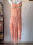 Glam Peach Spaghetti Strap Party Dress Sheath Chiffon Beaded Short Prom Dresses HZ1108