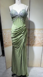 Elegant Sage Green Sweetheart Mermaid Satin Prom Dresses Formal Evening Gowns with Rhinestones HZ1108