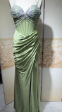 Elegant Sage Green Sweetheart Mermaid Satin Prom Dresses Formal Evening Gowns with Rhinestones HZ1108
