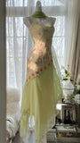 Fairytale Green Spaghetti Straps Vintage Party Dress Sheath Chiffon Beaded Short Prom Dresses HZ1108
