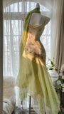 Fairytale Green Spaghetti Straps Vintage Party Dress Sheath Chiffon Beaded Short Prom Dresses HZ1108