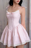 Sweet Pink Spaghetti Strap A-Line Satin Short Prom Dresses Homecoming Dress HZ1108