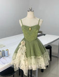 Fairytale Green Spaghetti Strap A-Line Printed Tulle Short Prom Dresses Homecoming Dress HZ1108