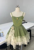 Fairytale Green Spaghetti Strap A-Line Printed Tulle Short Prom Dresses Homecoming Dress HZ1108