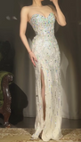 Gorgeous Sweetheart Neck Colorful Beaded Sheath Long Prom Dresses Vintage Evening Gowns with Slits HZ1108