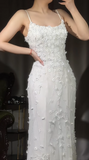 Vintage White Spaghetti Straps Mermaid Chiffon Beaded Long Prom Dresses Formal Evening Gowns HZ1108