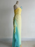Fairytale Butter Yellow Spaghetti Strap Sheath Chiffon Prom Dresses Vintage Evening Gowns HZ1108