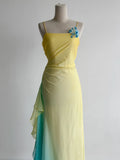 Fairytale Butter Yellow Spaghetti Strap Sheath Chiffon Prom Dresses Vintage Evening Gowns HZ1108