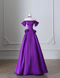 Elegant Purple Off Shoulder A-Line Satin Long Prom Dresses Formal Evening Gowns HZ1108