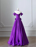 Elegant Purple Off Shoulder A-Line Satin Long Prom Dresses Formal Evening Gowns HZ1108