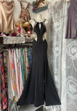 Glam Black Scoop Sheath Chiffon Long Prom Dresses Backless Formal Evening Gowns HZ1108
