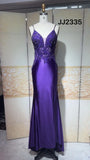 Stunning Purple Spaghetti Straps Mermaid Satin Long Prom Dresses Formal Evening Gowns with Appliques HZ1108