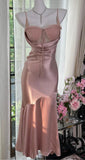 Elegant Blush Pink Spaghetti Straps Party Dress Sheath Satin Prom Dresses HZ1108