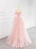 Fairytale Pink Off-the-shoulder A-Line Tulle Wedding Dress HZ1108