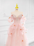 Fairytale Pink Off-the-shoulder A-Line Tulle Wedding Dress HZ1108