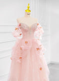 Fairytale Pink Off-the-shoulder A-Line Tulle Wedding Dress HZ1108