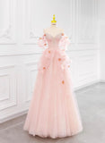 Fairytale Pink Off-the-shoulder A-Line Tulle Wedding Dress HZ1108