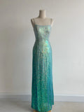Gorgeous Gradient Jade Spaghetti Strap Sheath Sequins Prom Dresses Backless Evening Gowns HZ1108
